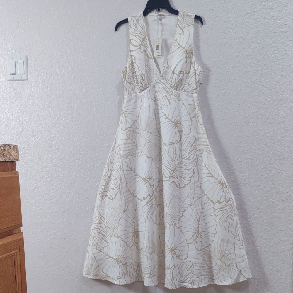 Magaschoni 100 Linen, Size 8 Elegant White Floral Dress - Picture 1 of 17